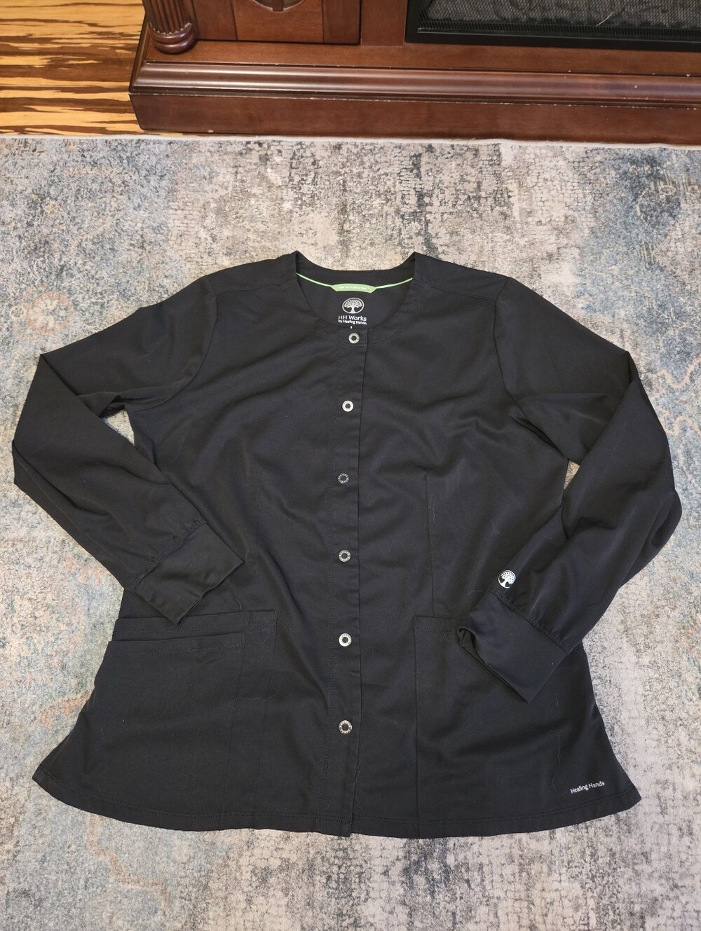 HH Works by Healing Hands "Megan" Snap-Front Scrub Jacket - Black, Size L